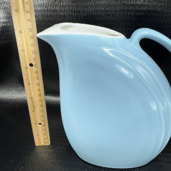 Vintage Hall Pottery Nora Pitcher Carafe Jug Pale Blue White Inside Stoneware - Picture 2 of 11